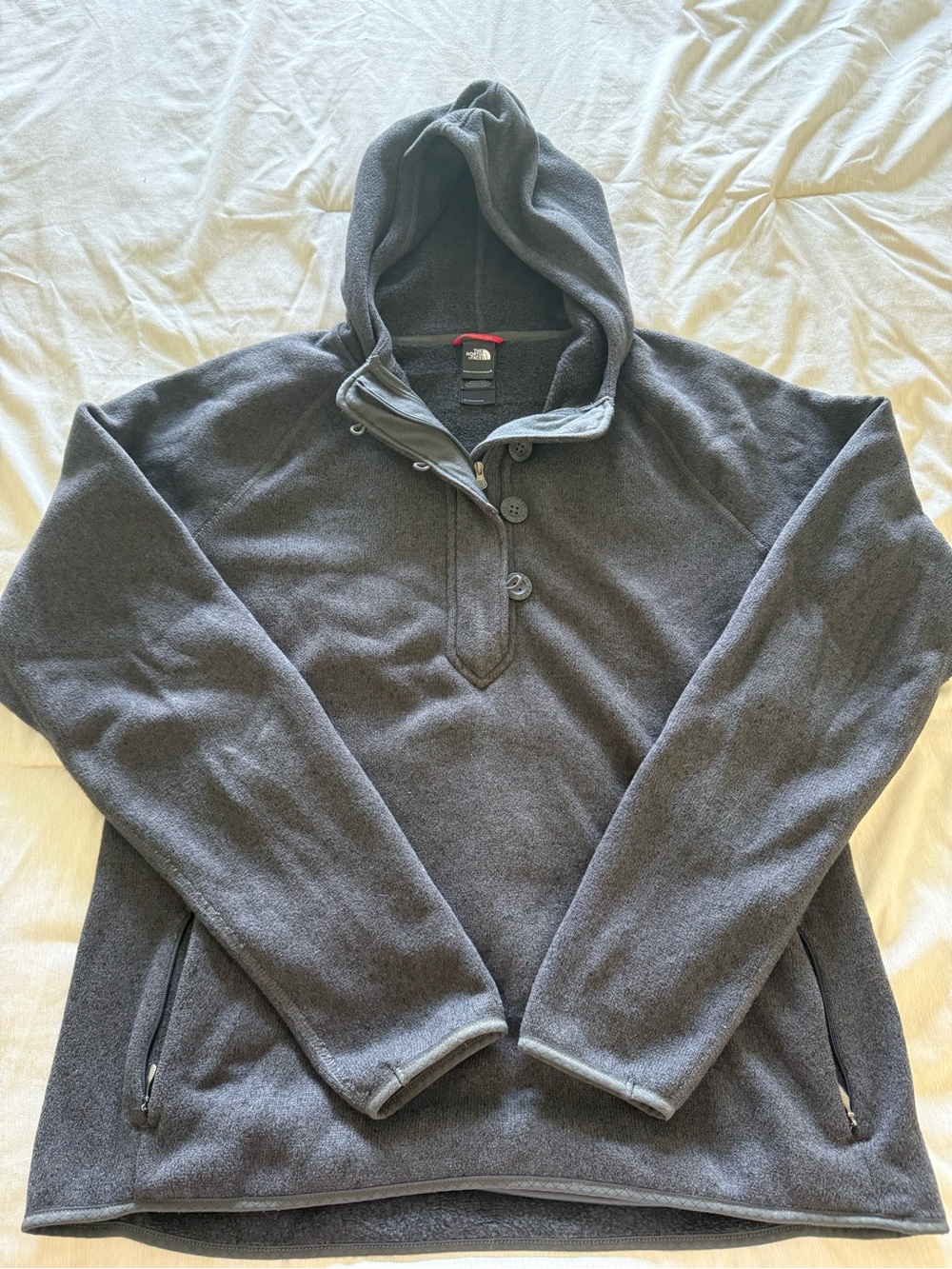 The North Face Women’s XXL Gray Hooded Fleece Pullover Button Snap Hoodie
